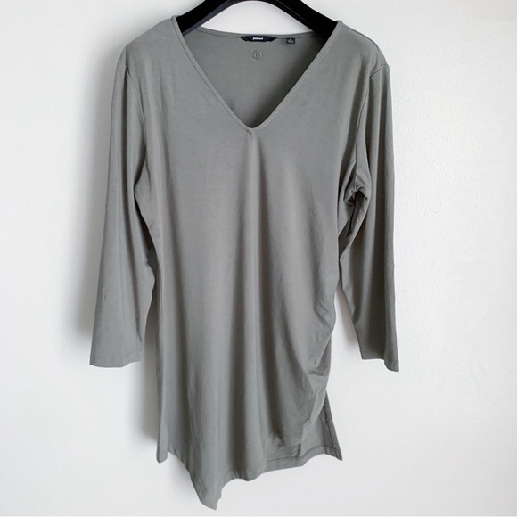 Betabrand Katie long asymmetrical ruched side tunic olive green size large - Picture 1 of 7